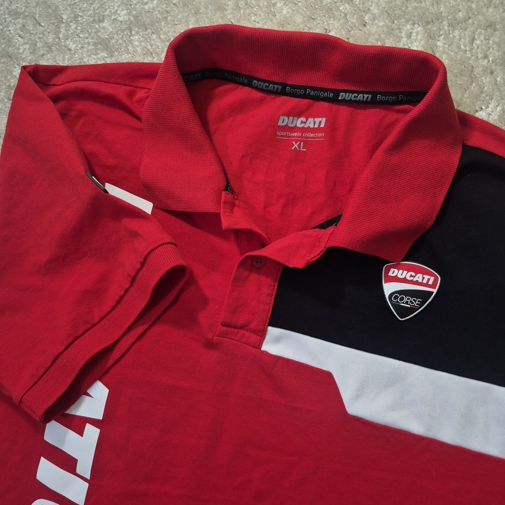 Ducati Corse Track Polo Shirt Mens XL Red Embroidered Cotton Stretch Bike Racing